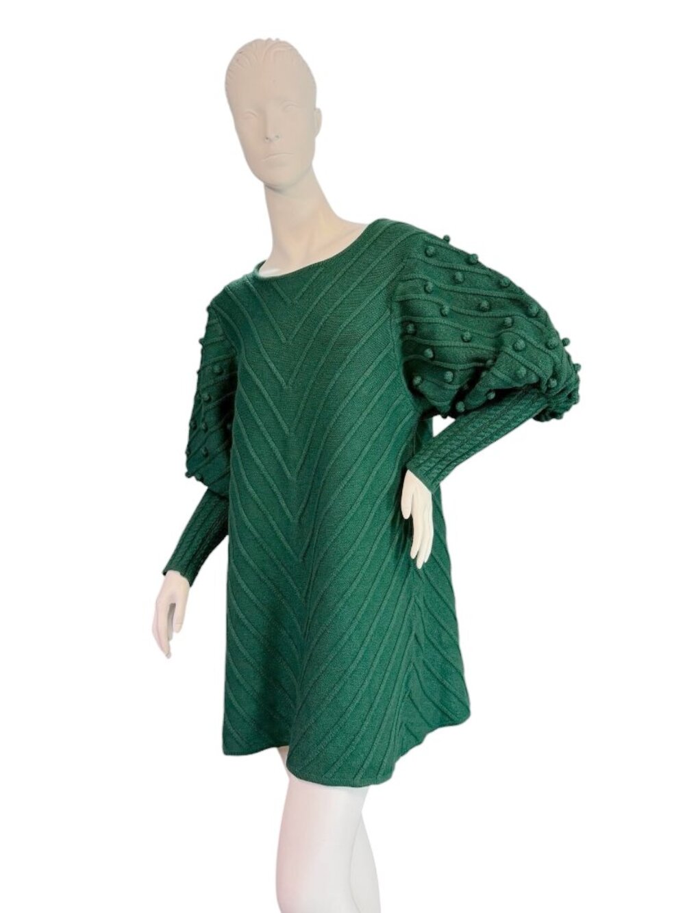 Avantlook Anthropologie Puff Sleeve Sweater Dress in Forest Green Size Medium